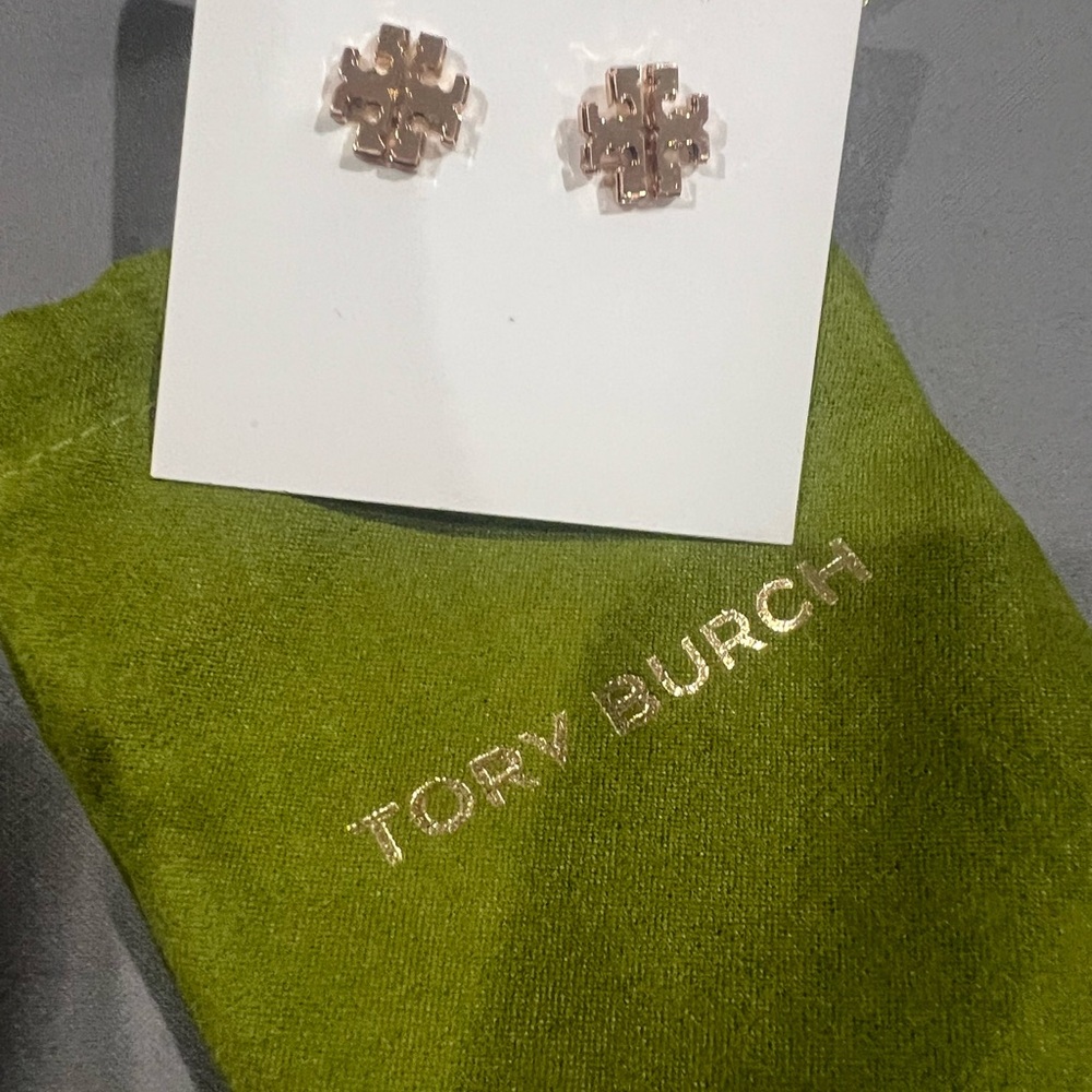 Tory Burch Rose Gold Logo Stud Earrings